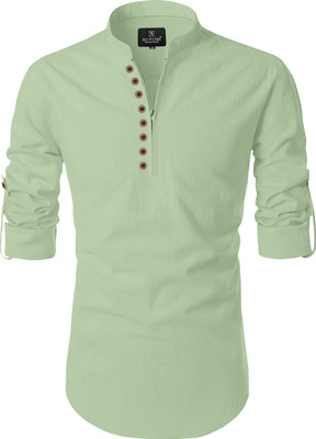 Nnc Men Solid Straight Kurta(Light Green)