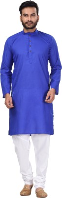 LYPLO Men Solid Straight Kurta(Dark Blue)