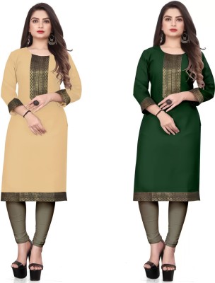 Shiva Fashion Hub Women Printed A-line Kurta(Beige, Dark Green)