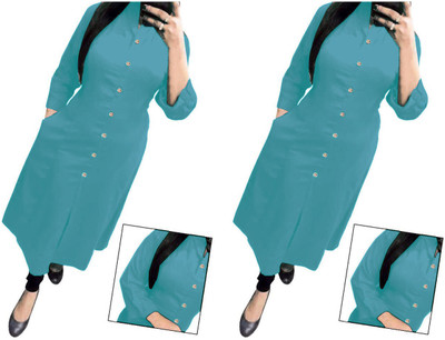 VISVA DESIGNER Women Self Design Frontslit Kurta(Light Blue)