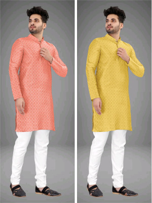 click n buy Men Checkered Straight Kurta(Multicolor)