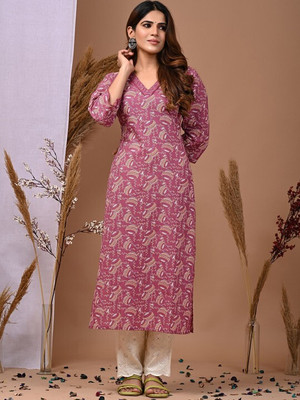 VSR TRENDS Women Printed A-line Kurta(Pink)