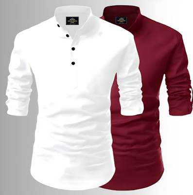 Kavyangle Creation Men Printed Straight Kurta(Maroon, White)