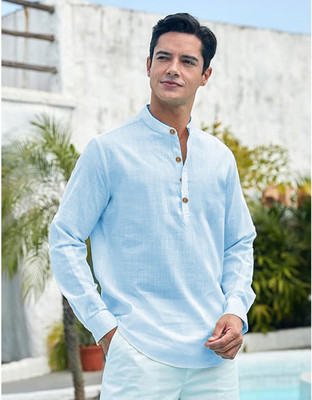 Yugnik Men Solid Straight Kurta(Light Blue)