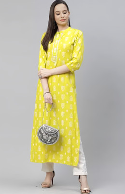 XMSFASHION Women Printed A-line Kurta(Yellow)