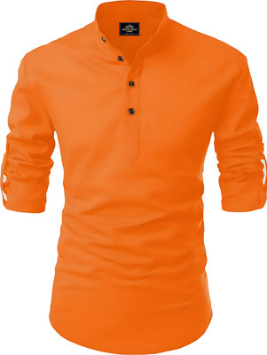 Kavyangle Creation Men Solid Straight Kurta(Orange)