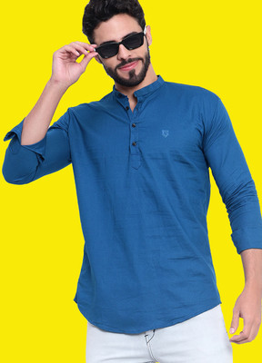 GRITSMAD Men Solid Straight Kurta(Dark Blue)