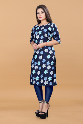KNG TEXTILE Women Printed A-line Kurta(Blue)