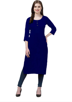 Coft Women Solid Straight Kurta(Blue)