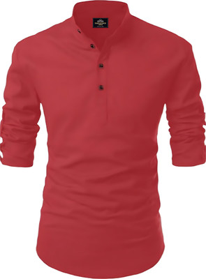LIRMO Men Solid Straight Kurta(Red)