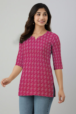 WhiteDoe Women Printed A-line Kurta(Pink)