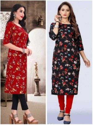 Shivay Enterprise Women Floral Print A-line Kurta(Red, Black)