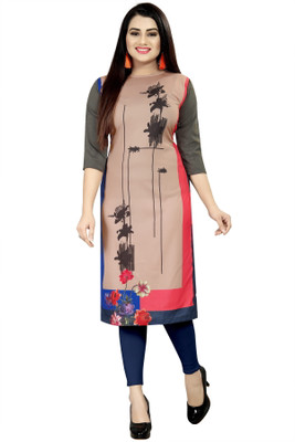 tanvi creation Women Printed Straight Kurta(Beige, Grey)