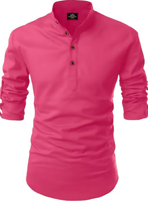LIRMO Men Solid Straight Kurta(Pink)
