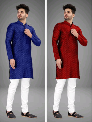 click n buy Men Checkered Straight Kurta(Multicolor)