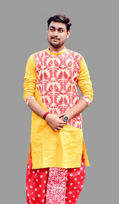 AMIT ONLINE Men Self Design Ethnic Dress Kurta(Yellow)