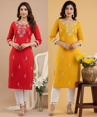 VIKSHI Women Chikan Embroidery Kurta(Multicolor)