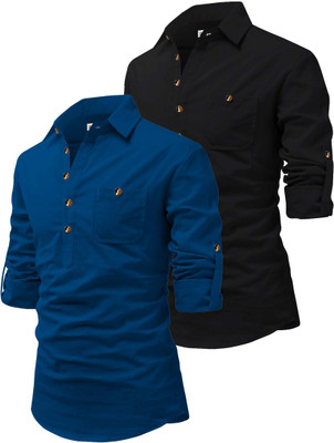RAREMARK Men Solid Straight Kurta(Blue)
