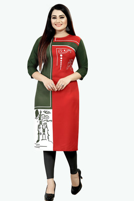tanvi creation Women Printed Straight Kurta(Red, Green, White)