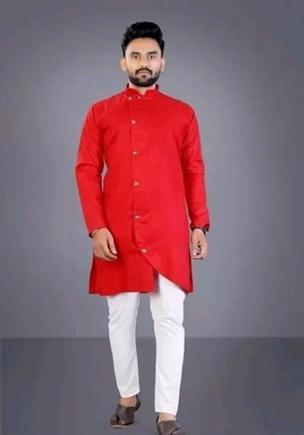 fashiology Men Abstract Straight Kurta(Red)