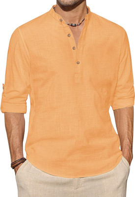 SQS Men Solid Straight Kurta(Orange)