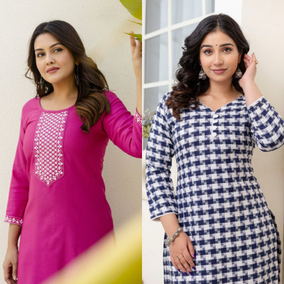 AuzaSho Collection Women Self Design Straight Kurta(Multicolor)