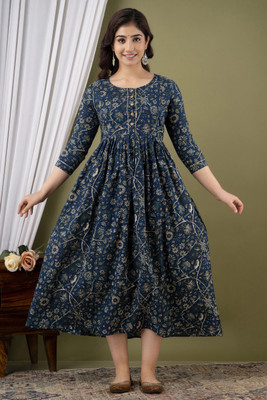 phoolkesa Women Printed Anarkali Kurta(Dark Blue)
