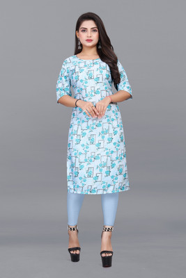 KURTIFABRIC Women Floral Print A-line Kurta(Blue)