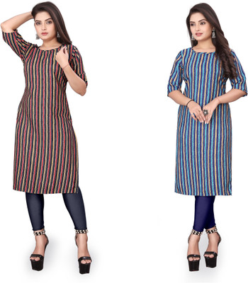 TITHIGARMENT Women Striped A-line Kurta(Multicolor)