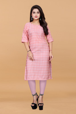 VAISALICREATION Women Checkered A-line Kurta(Pink)