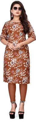 Sonali Impex Women Printed A-line Kurta(Brown)