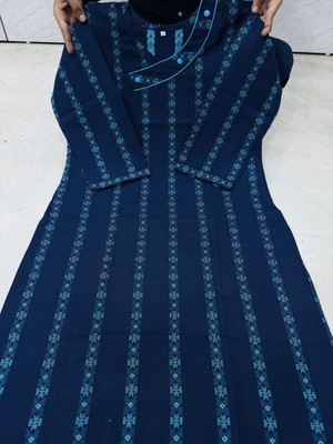 MYNTAPPARELS Women Self Design A-line Kurta(Dark Blue, Light Blue)