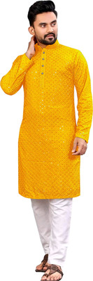 click n buy Men Self Design Straight Kurta(Light Green)