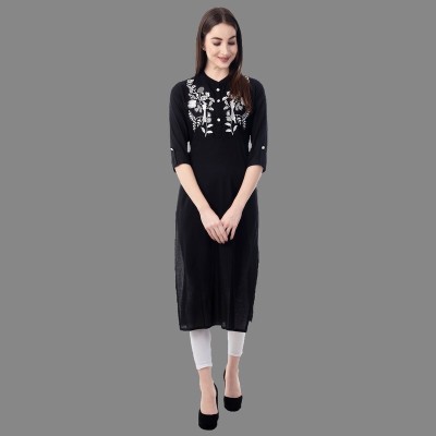 DESI ART Women Embroidered Straight Kurta(Black)