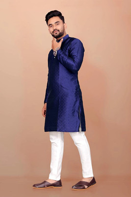 Krudha Creation Men Self Design Straight Kurta(Blue)