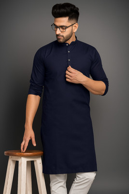 Z zedup Men Solid Straight Kurta(Blue)
