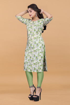 Rd fashion Women Printed Straight Kurta(Green, Beige)