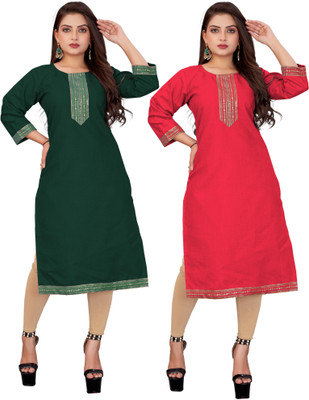 AAI MOGAL Women Self Design Straight Kurta(Multicolor)