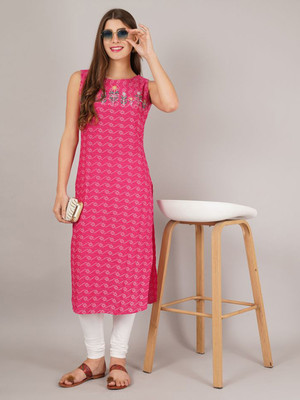 Heba Women Printed Straight Kurta(Pink)