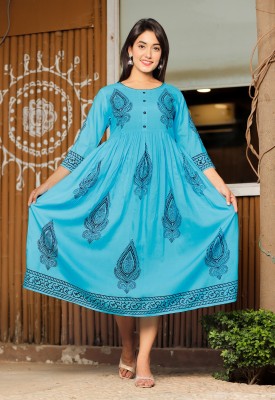 Taranjal Women Printed Anarkali Kurta(Light Blue)