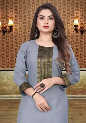 NATEK Women Printed Straight Kurta(Grey)