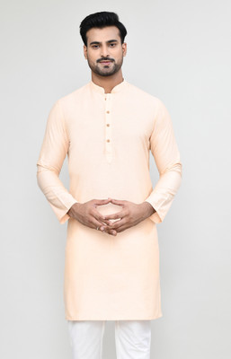 POLY2FAB Men Solid Straight Kurta(Beige)