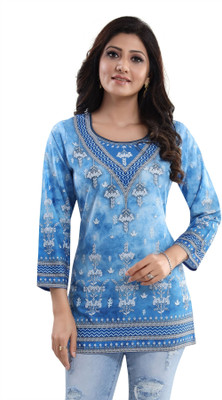bloomkart Women Printed Straight Kurta(Light Blue)