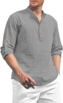 Navkanj Men Solid A-line Kurta(Grey)