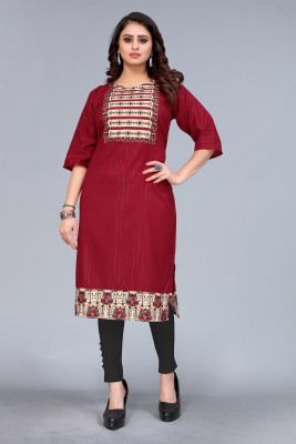 FASHION PALANET Women Embroidered Straight Kurta(Red)