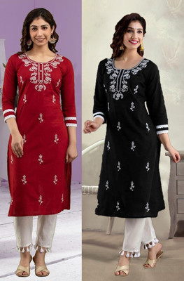Women Chikan Embroidery Kurta(Multicolor)