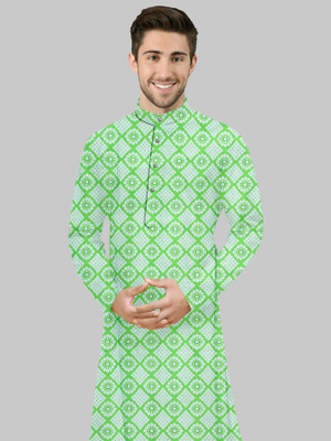 fabzy Men Printed Straight Kurta(Green)