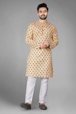 DHASU TRENDZ Men Printed Straight Kurta(Beige)