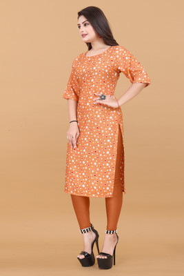 KURTIFABRIC Women Printed A-line Kurta(Orange)