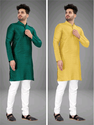 TRUST OUS Men Self Design Straight Kurta(Multicolor)